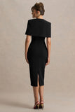 Baylor Black Midi Dress With Removable Cape Detail