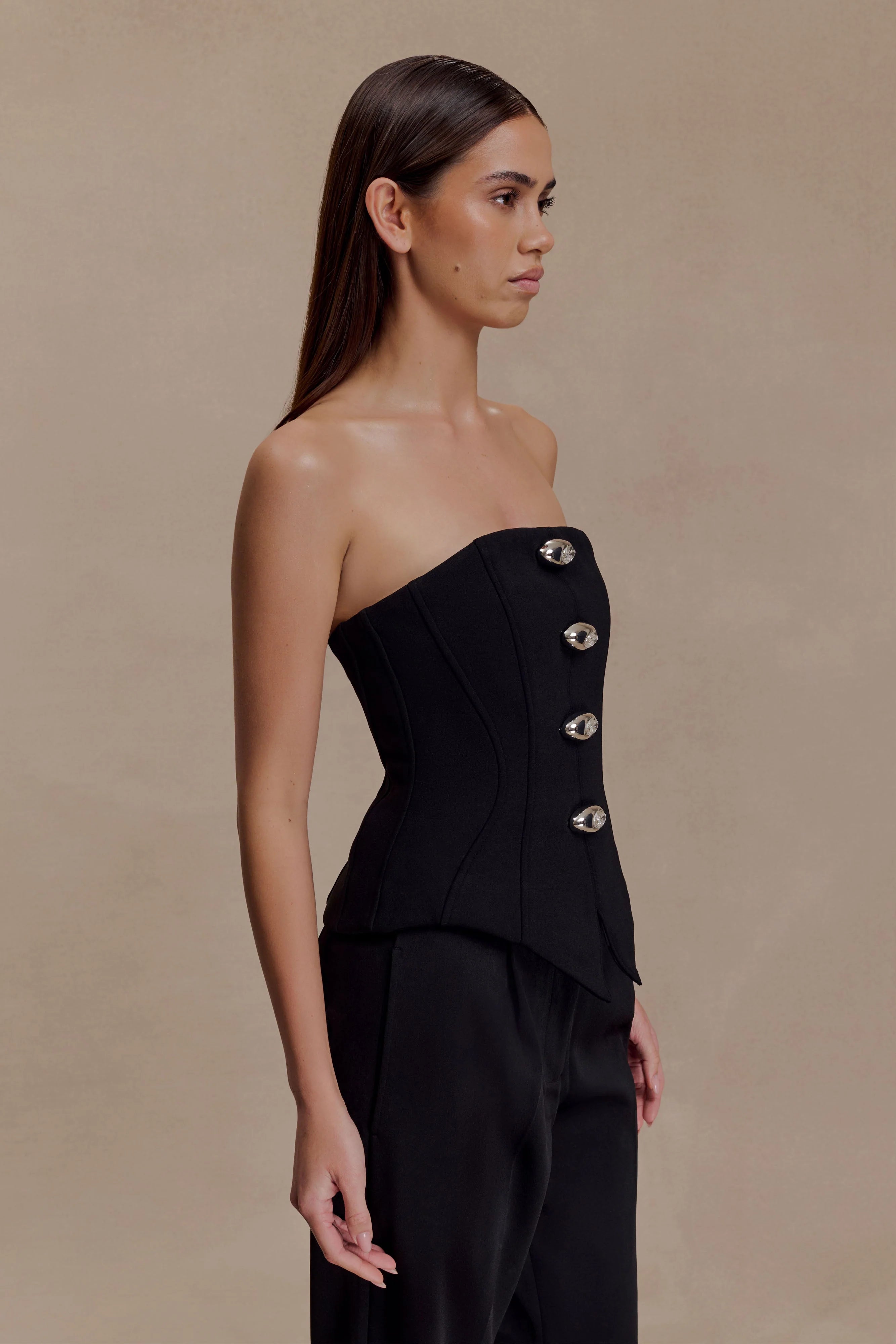 Arla Button Up Corset Top Black