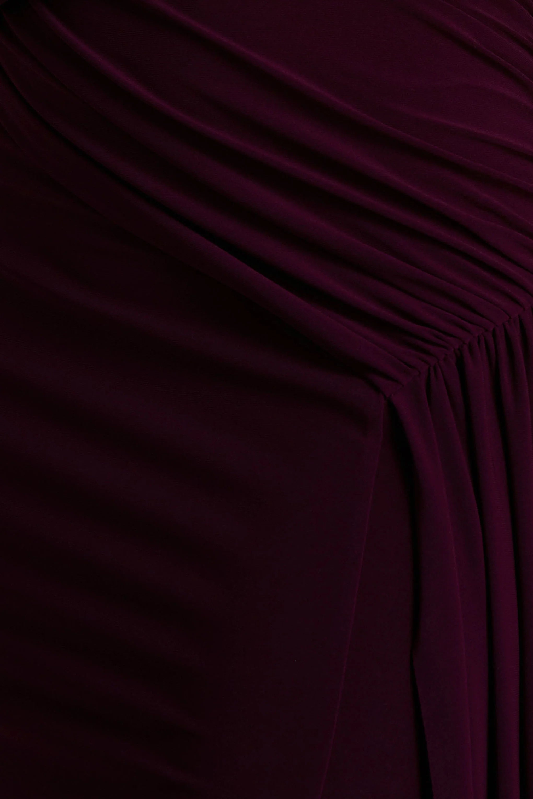 Aurelia Dark Plum High Neck Wrapped Maxi Dress With One Cape Sleeve