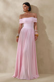 Cindie Pink Bardot Neck Maxi Dress