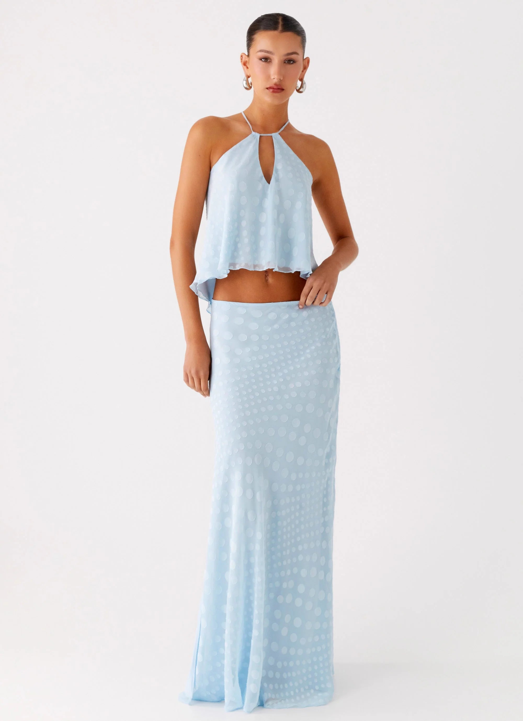 Mena Chiffon Spot Maxi Skirt Blue