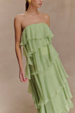 Alexa Ruffle Chiffon Maxi Dress Pastel Lime