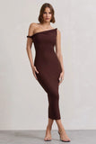 Salome Chocolate Brown Twisted Asymmetric Midi Dress