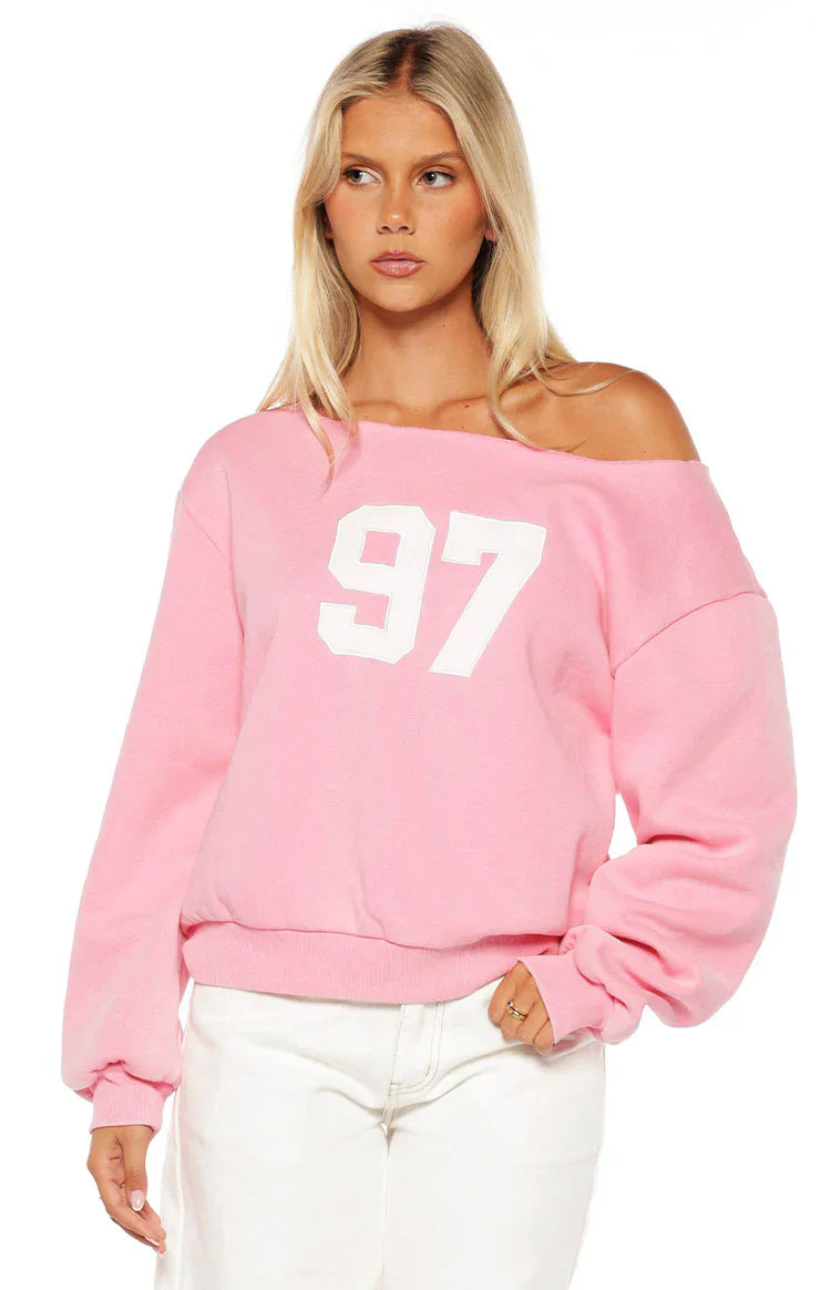 Buffie Pink Wash Off Shoulder Sweater