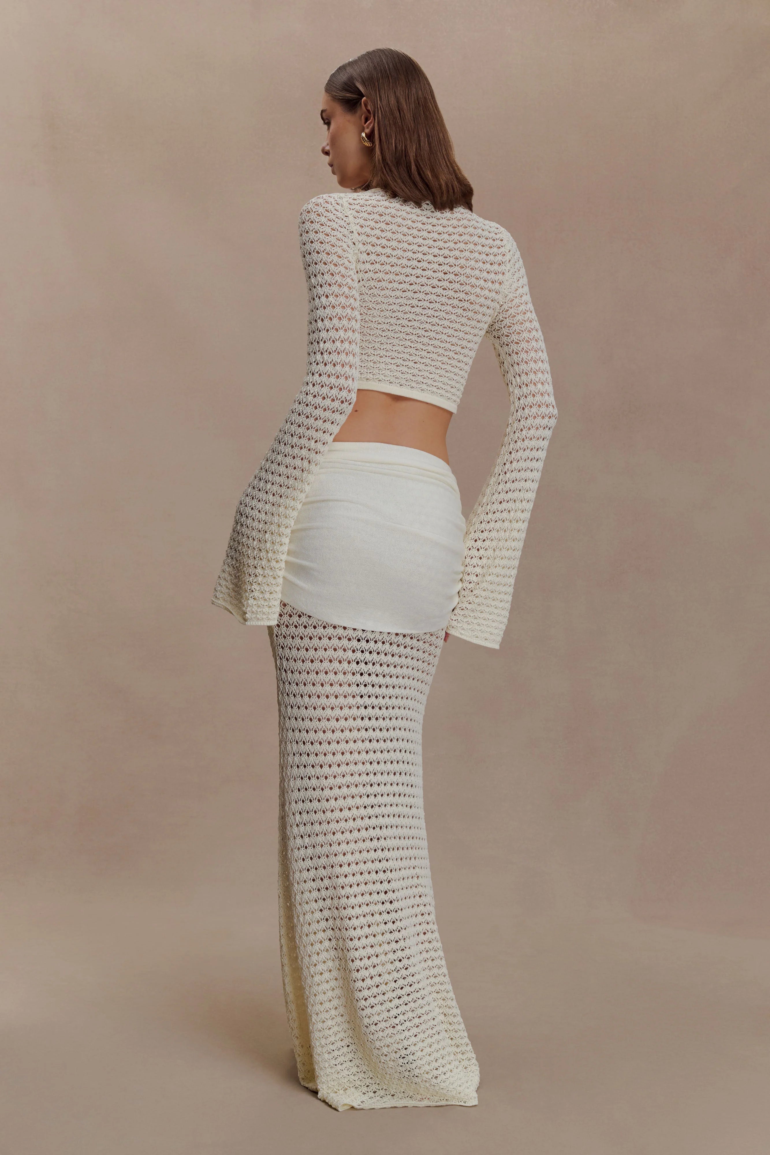 Mania Crochet Maxi Skirt With Hardware Ivory