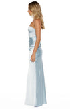 Wren Blue Satin Strapless Maxi Dress