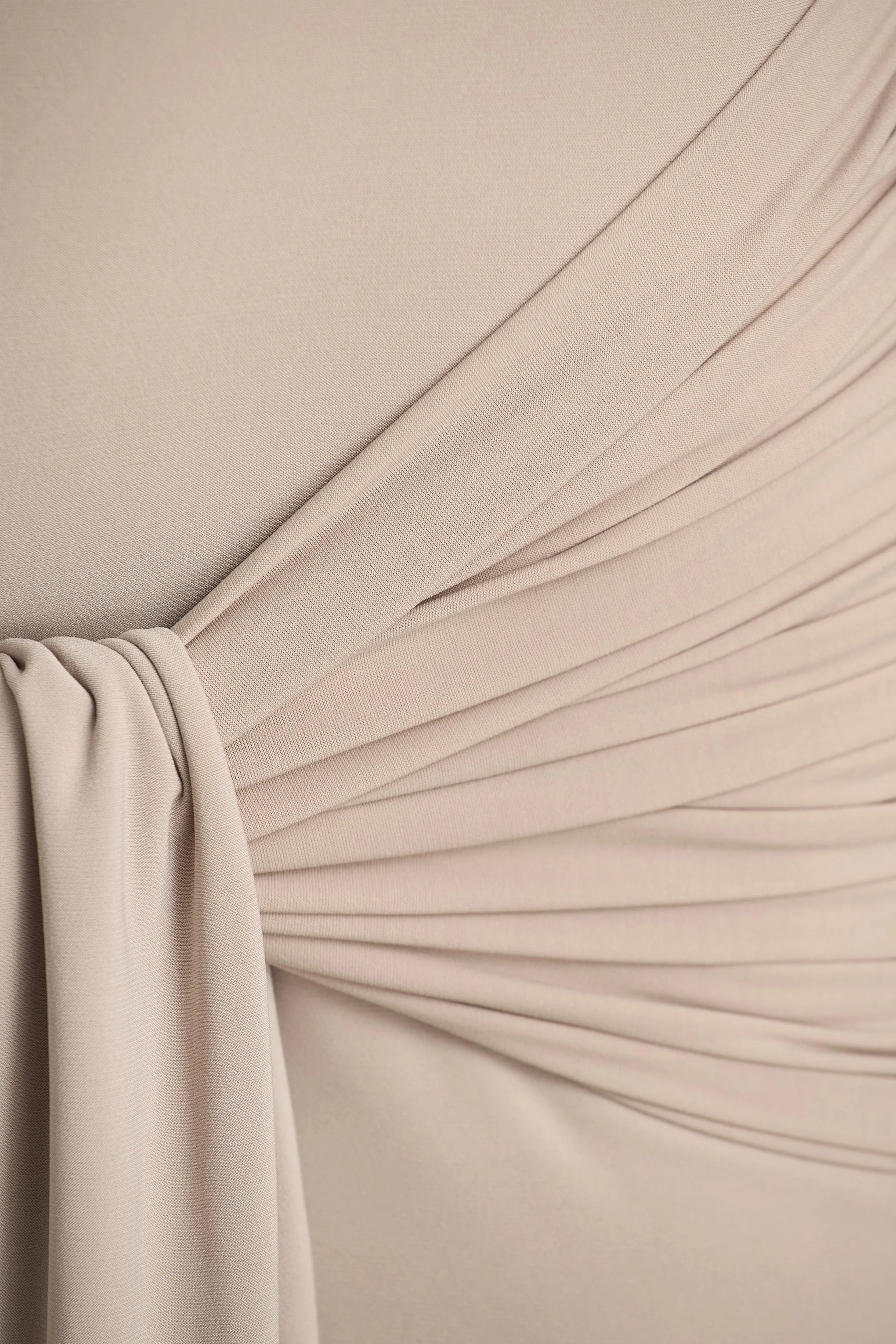 Myra Champagne High Neck Maxi Dress With Sash and Ruched Detailing