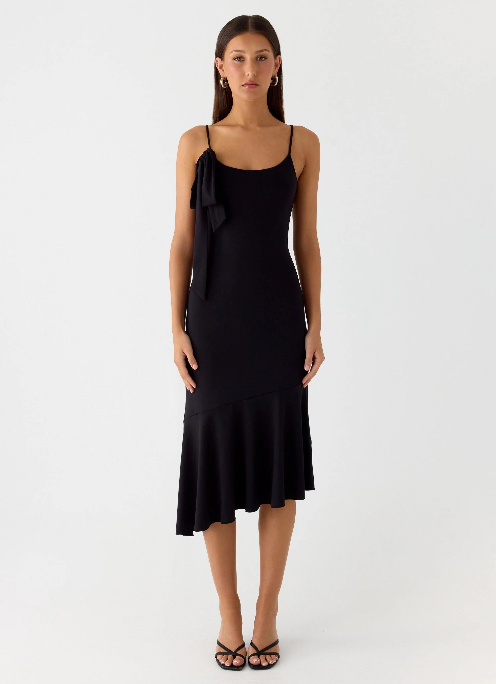 Tranquility Asymmetric Midi Dress Black