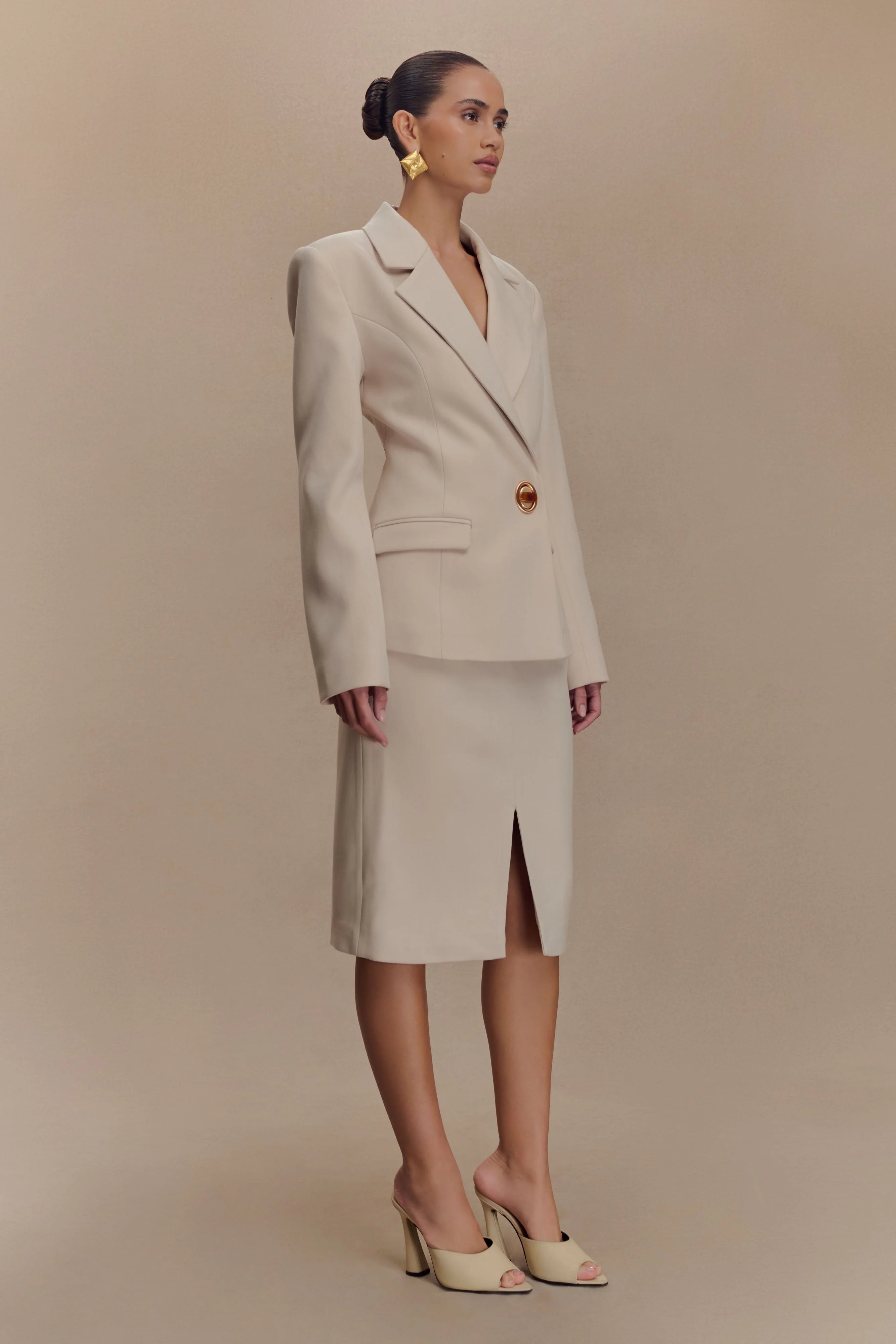 Max Cinched Waist Blazer Ivory Stone
