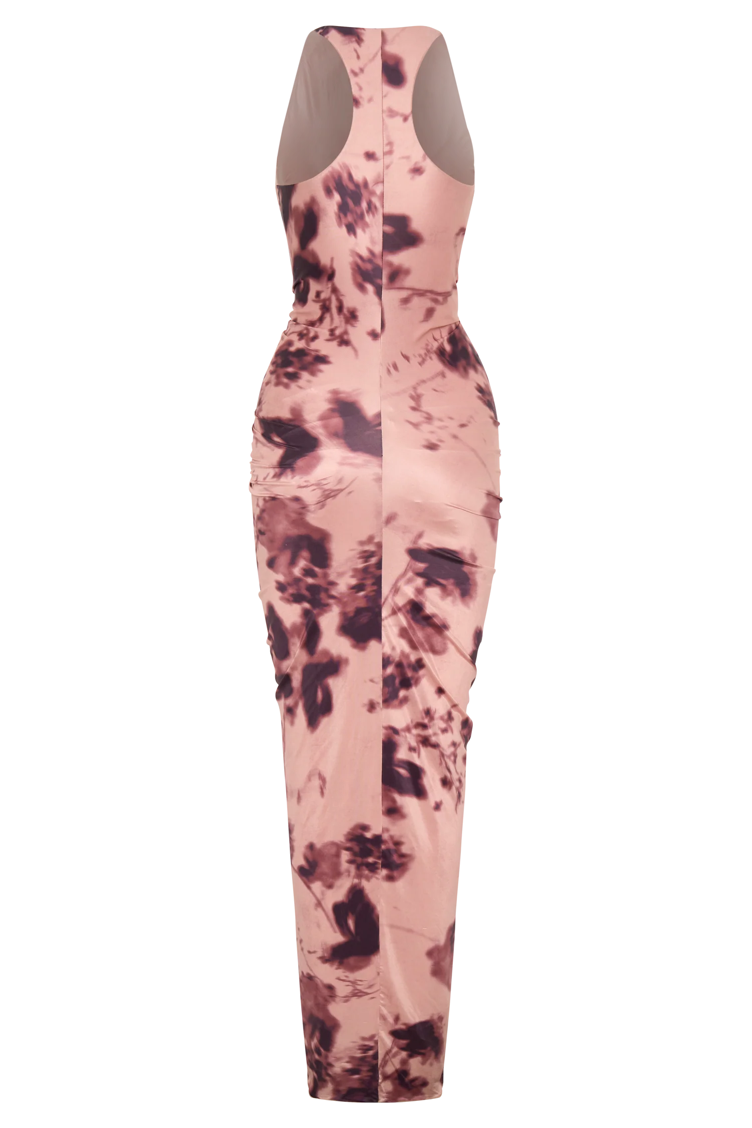 Alessandra Slinky Ruffle Maxi Dress Pink Blurred Floral Print