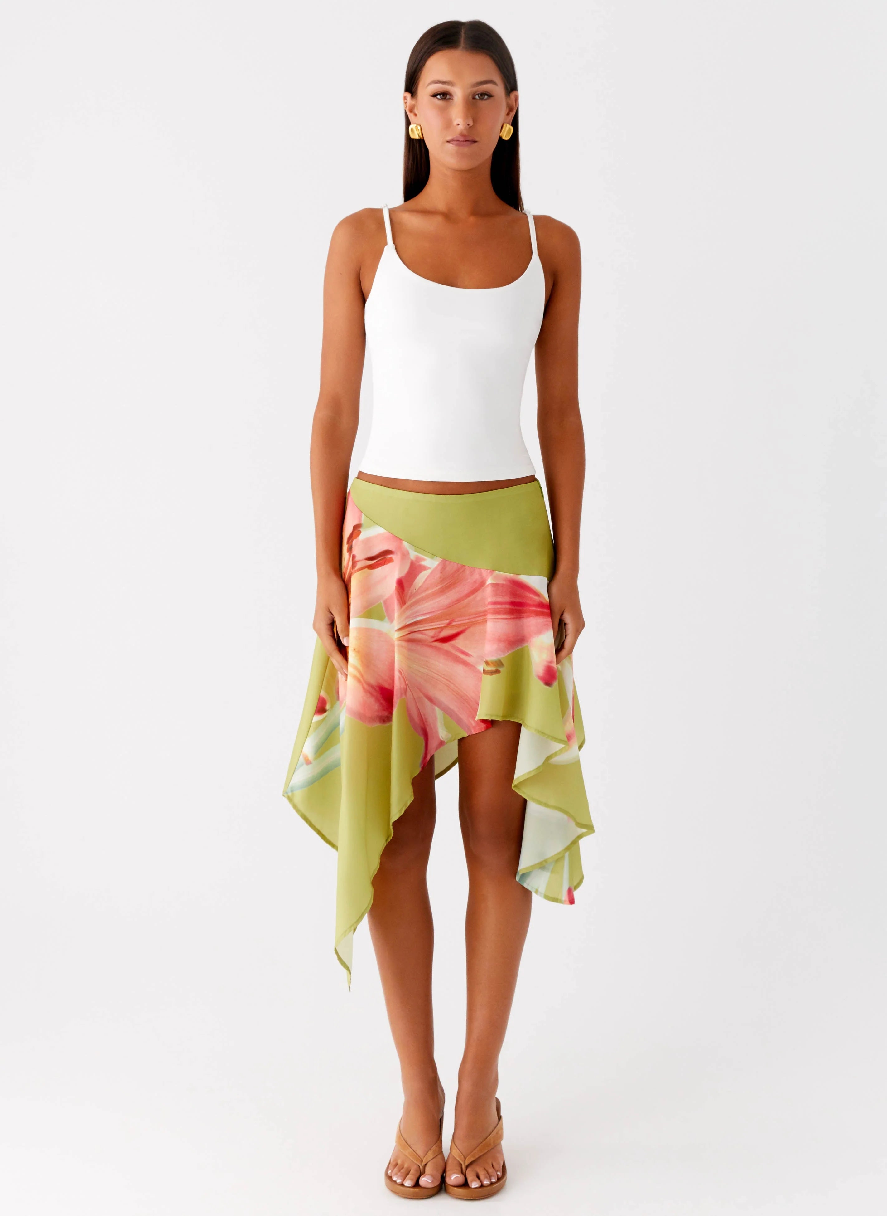 Kia Low Rise Asymmetrical Midi Skirt Jungle Floral