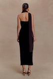 Mattea Velvet Midi Dress With Scarf Chocolate