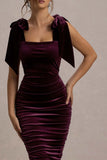 Tarna Port Velvet Midi Dress With Bow Straps