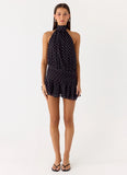 Willow Chiffon Mini Dress Black Polkadot