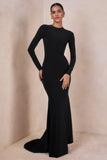 One Step Ahead Black Long Sleeve Backless Fishtail Maxi Dress
