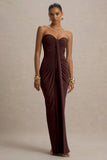 Ali Warm Brown Sweetheart Ruched Wrap Maxi Dress