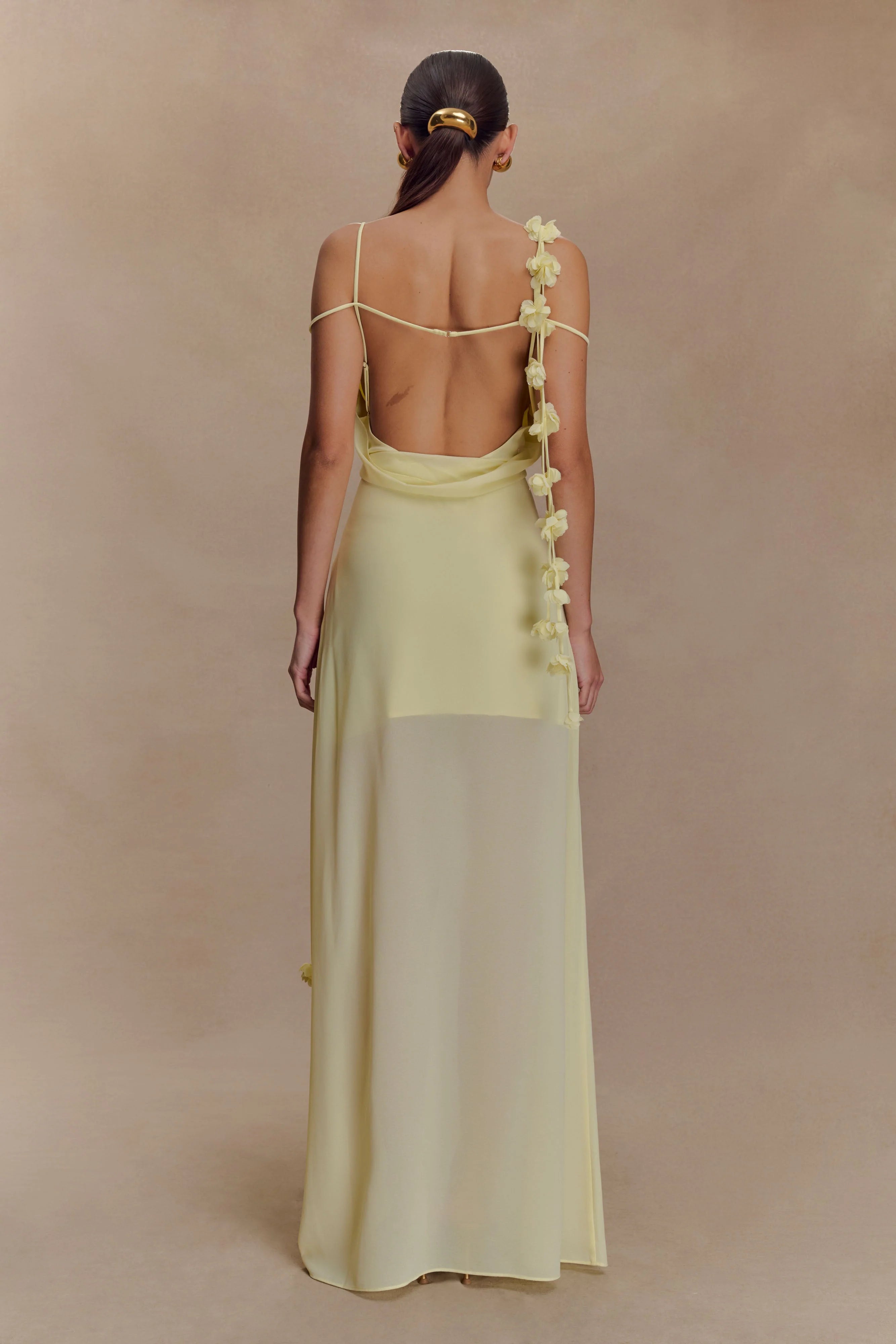 Rosalie Floral Chiffon Maxi Dress Pastel Lemon