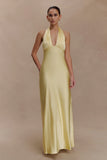 Alice Satin Halter Maxi Dress Lemon