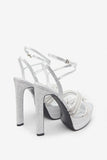 Doll Drama Silver Glitter Diamante Strappy Platform Heels