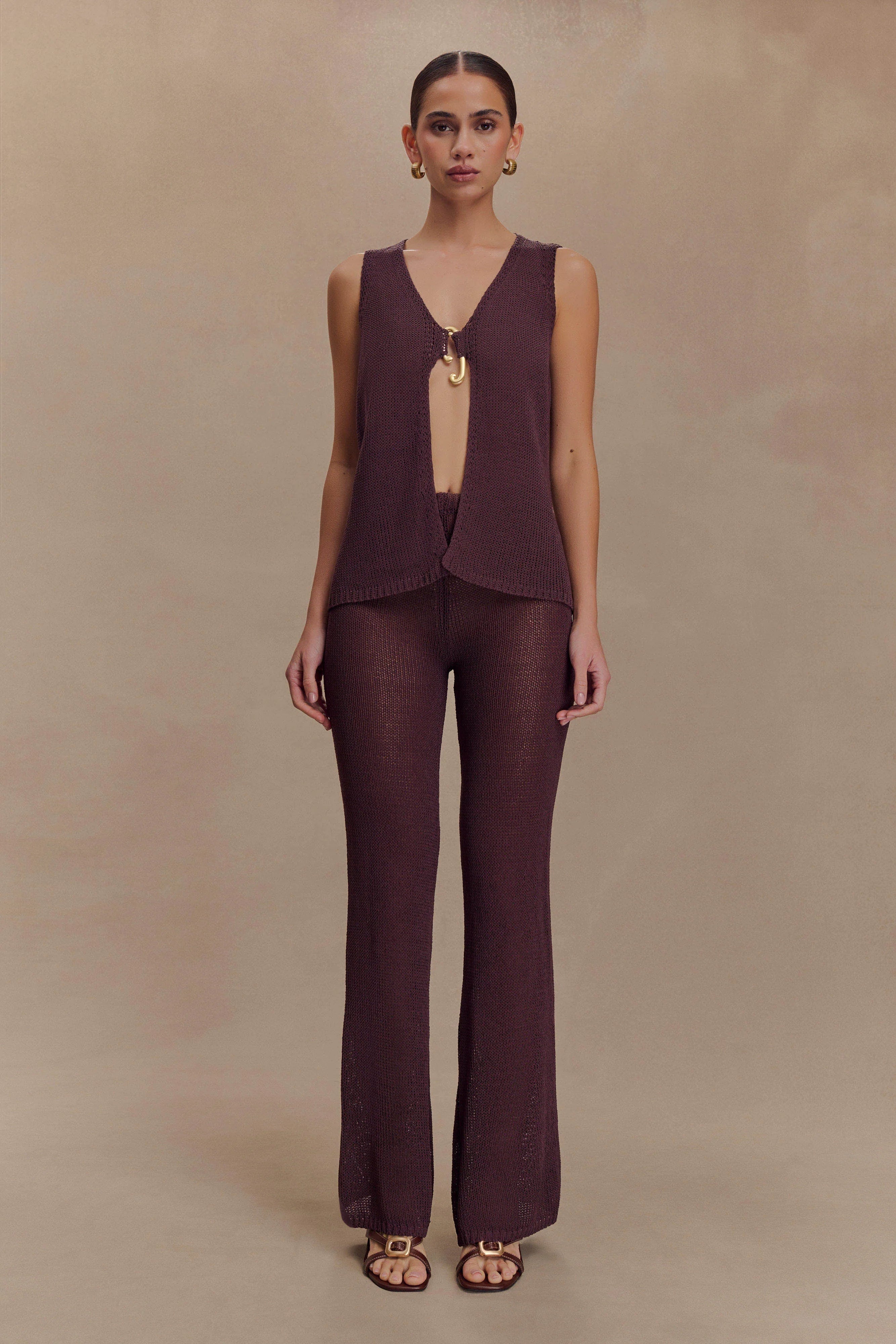 Malani Wide Leg Knit Pants Chocolate
