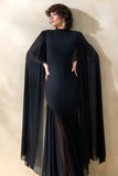 Chantelle Black High Neck Maxi Dress With Drop Waist And Cape Sleeves