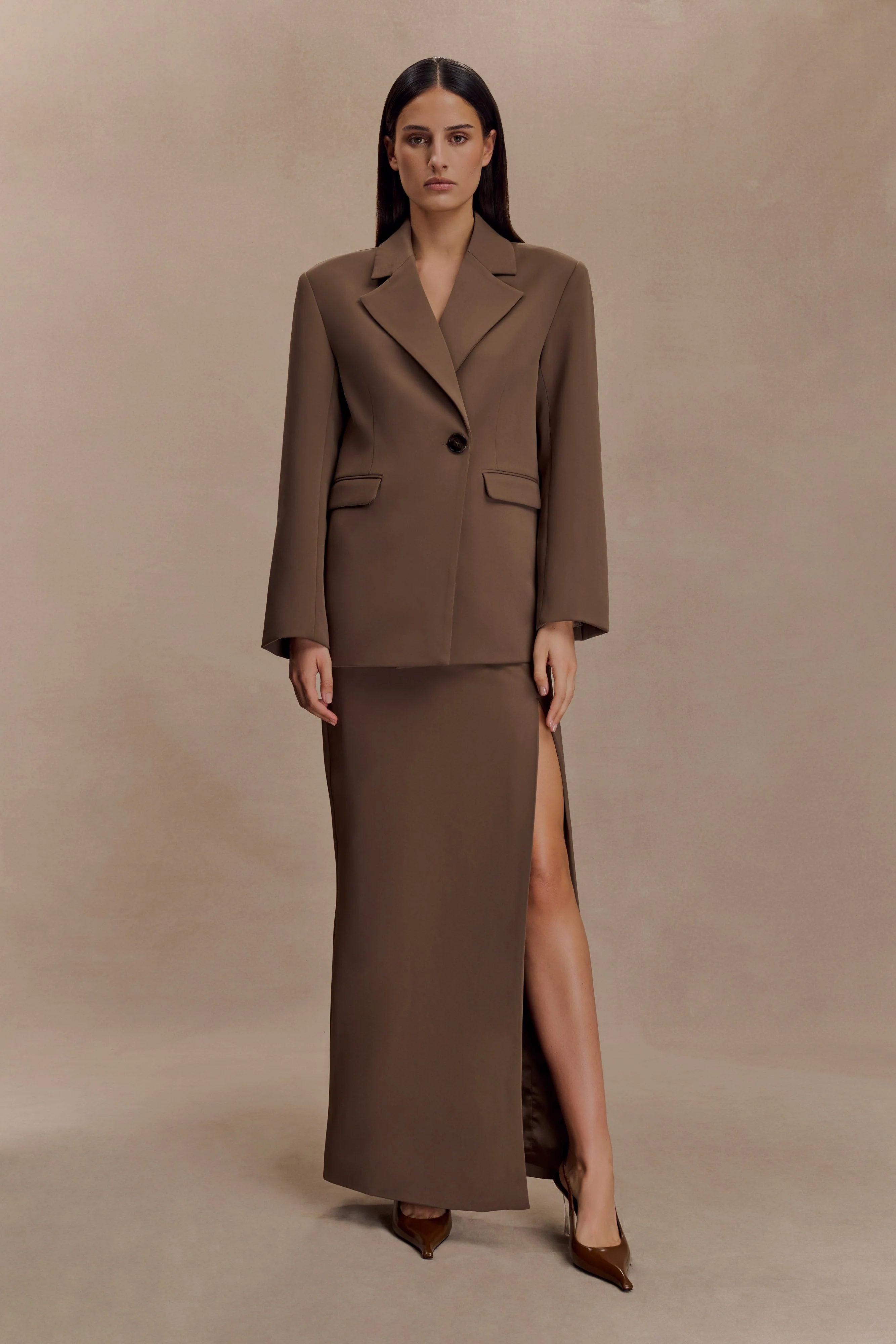 Cassie Column Maxi Skirt Cacao Brown