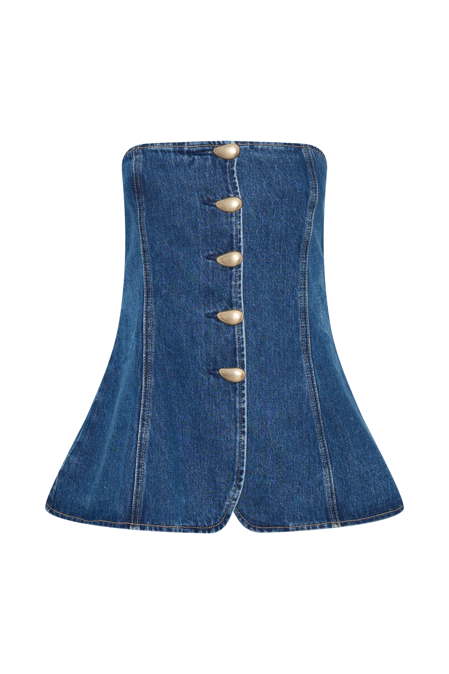 Lennox Strapless Long Line Button Top Dark Blue