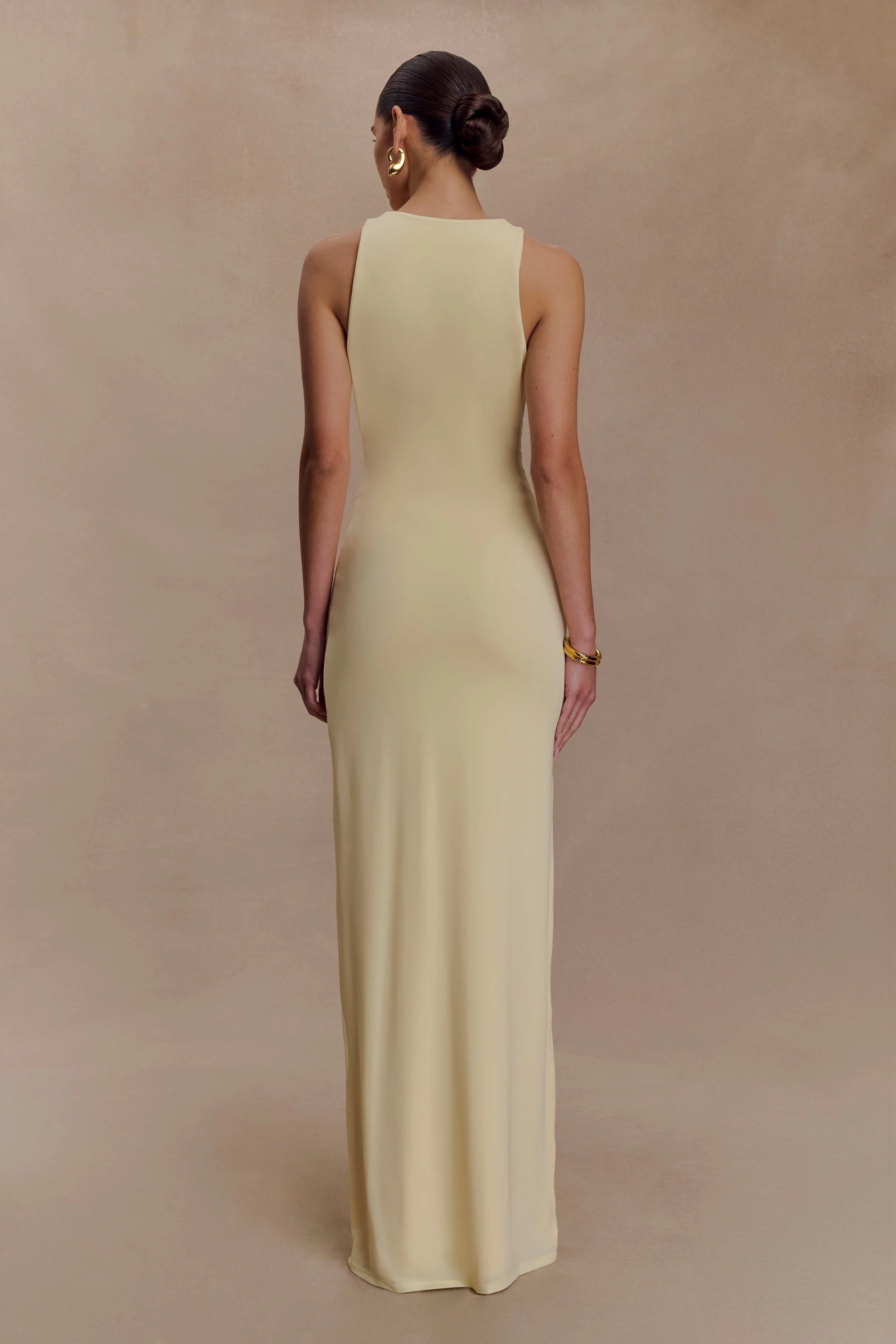 Stella Draped Slinky Maxi Dress Pale Lemon