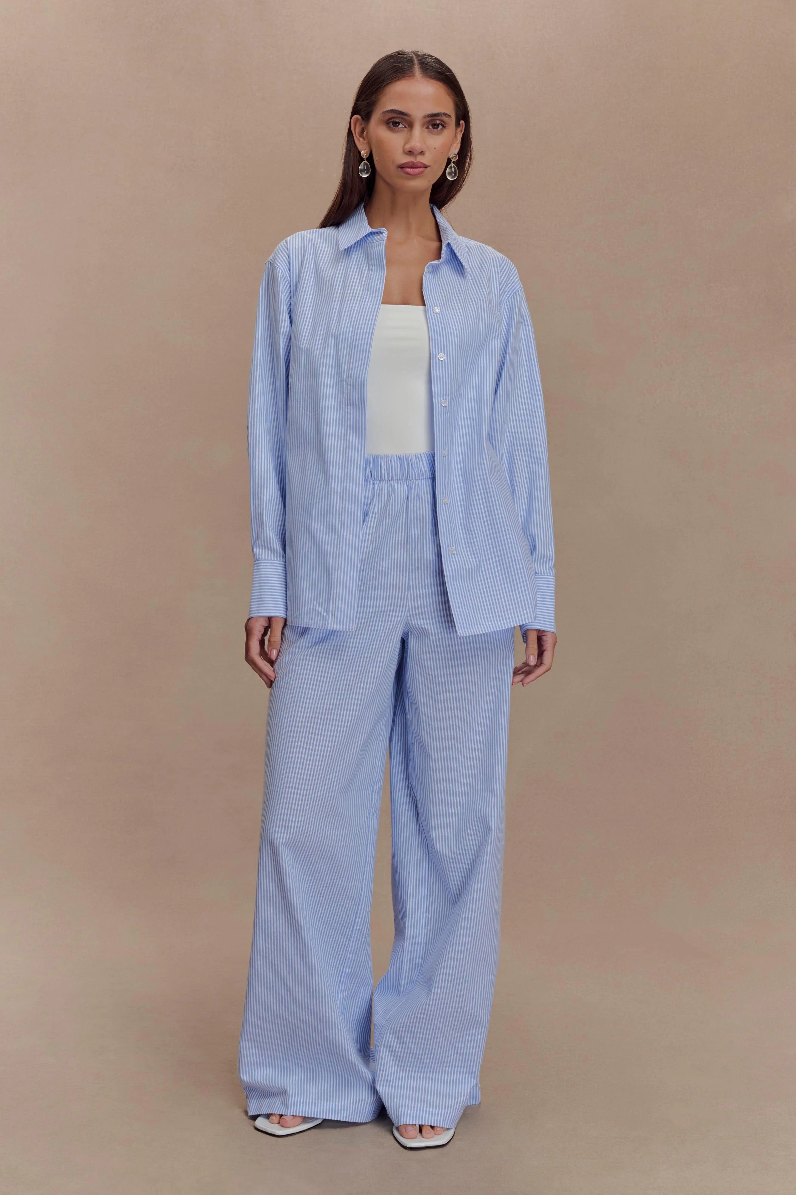 Hansen Wide Leg Pants Blue Pinstripe