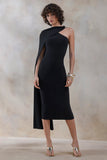 Misoria Black High Neck Midi Dress With Cape Sleeve