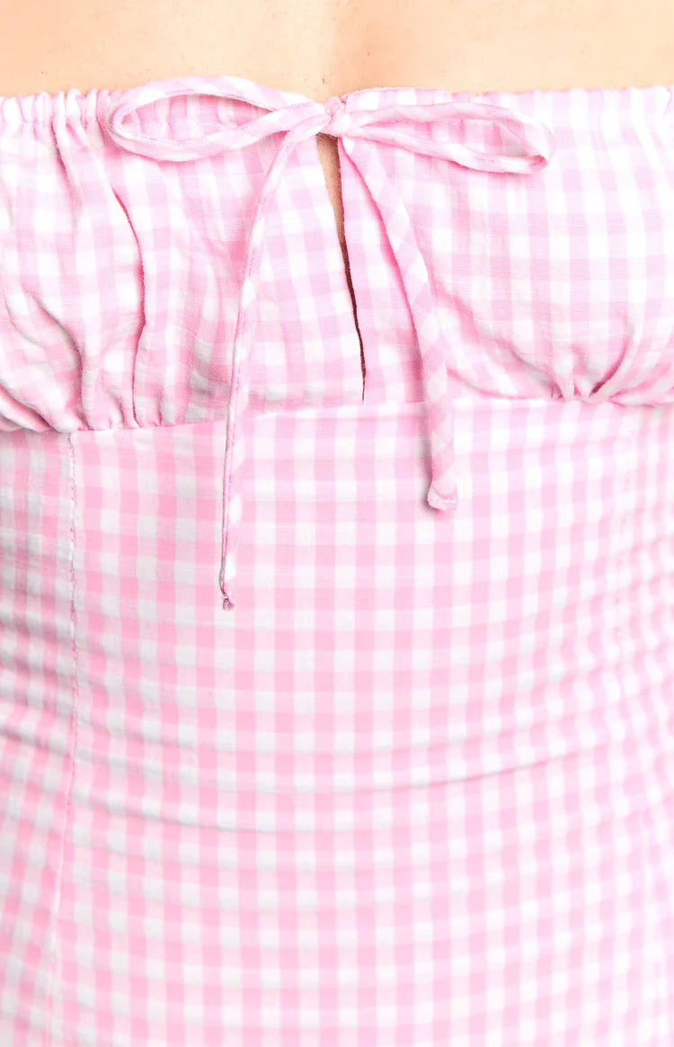 Faith Pink Gingham Strapless Mini Dress