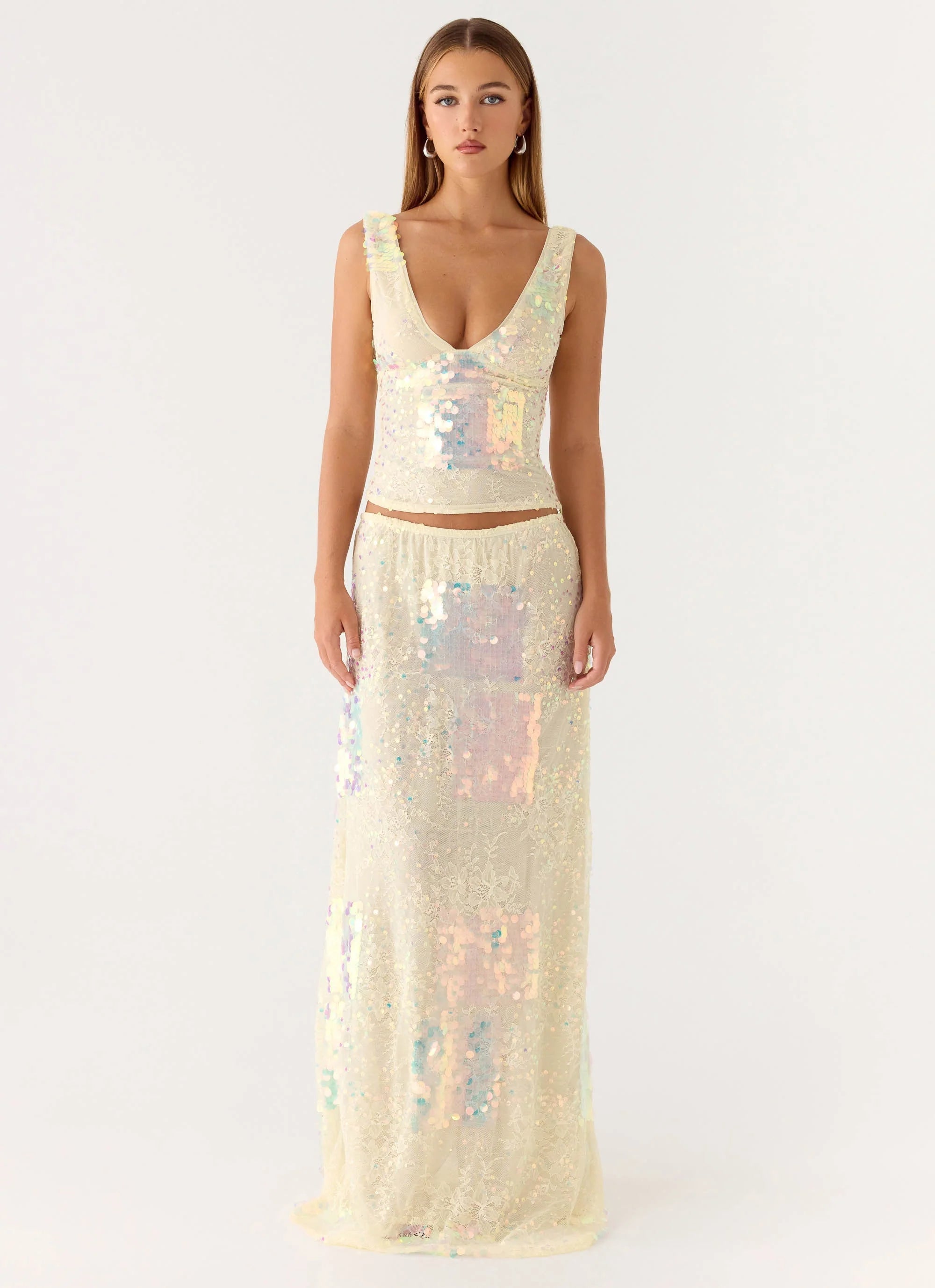 Erinah Sequin Maxi Skirt Yellow