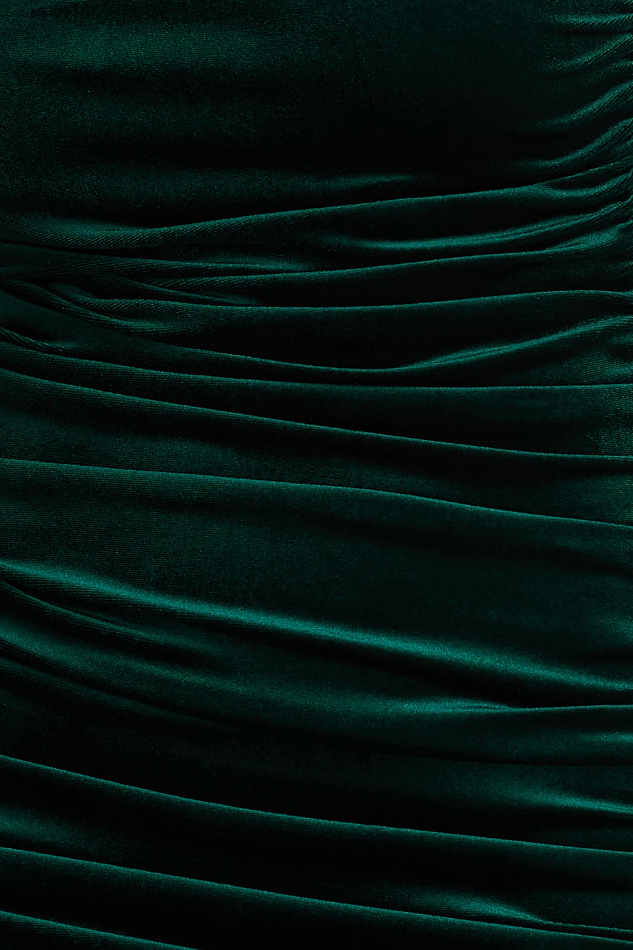 Treat Bottle Green Velvet Asymmetric Neck Maxi Dress With Ruched Detailing