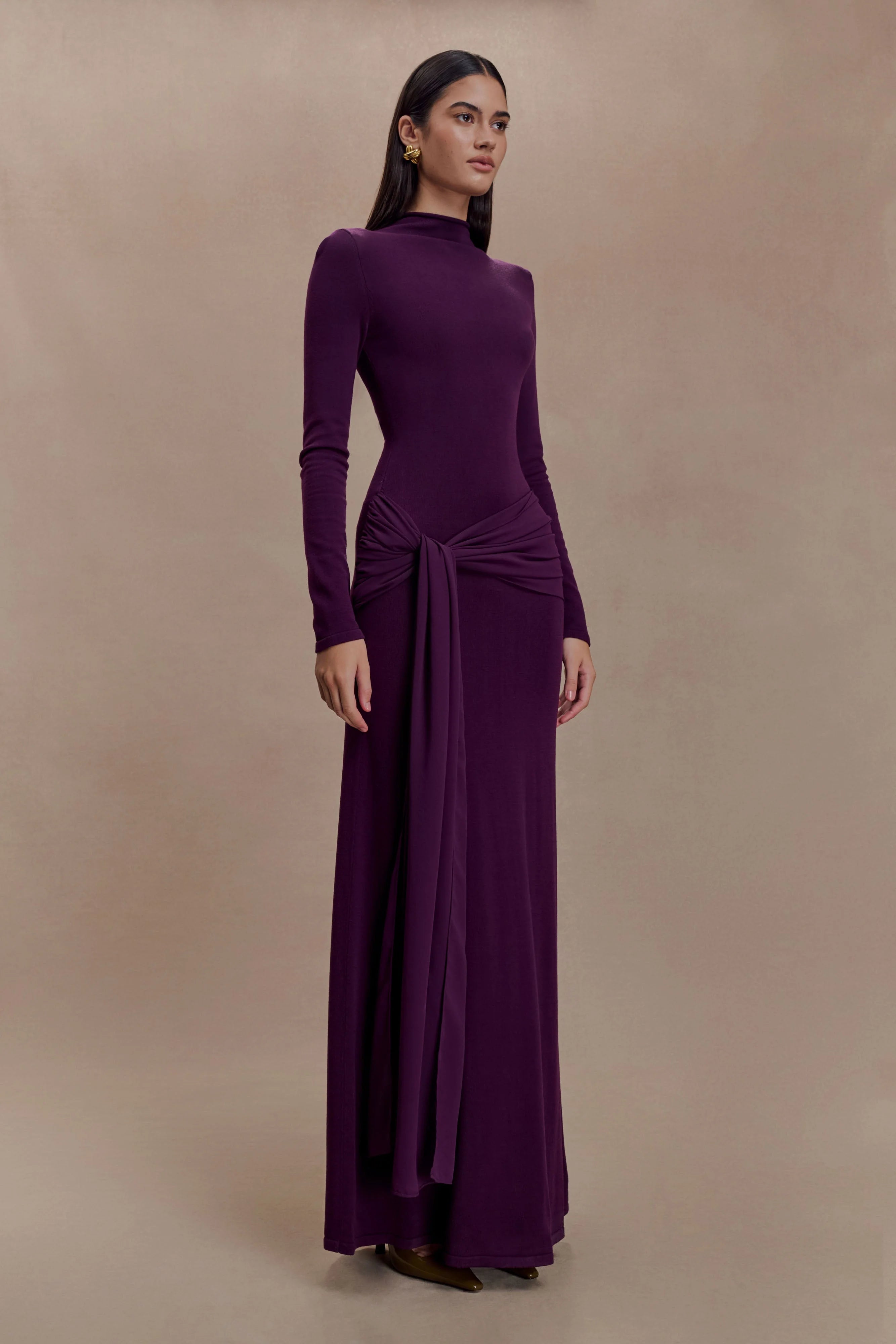 Grayson Knit Chiffon Maxi Dress Plum