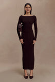 Cleona Merino Wool Ribbed Long Sleeve Maxi Dress Deep Chocolate