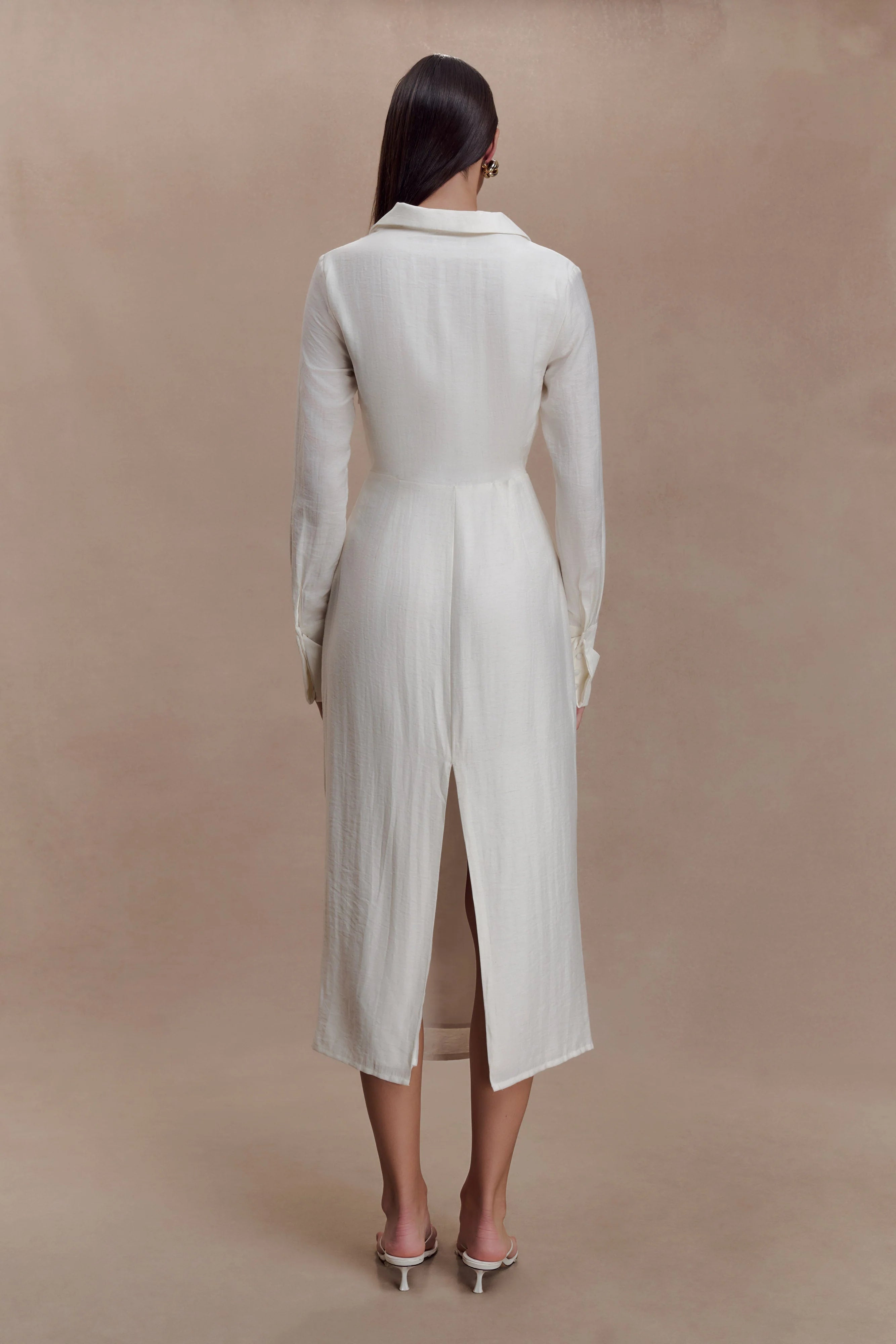 Cecilie Cut Out Shirt Midi Dress White