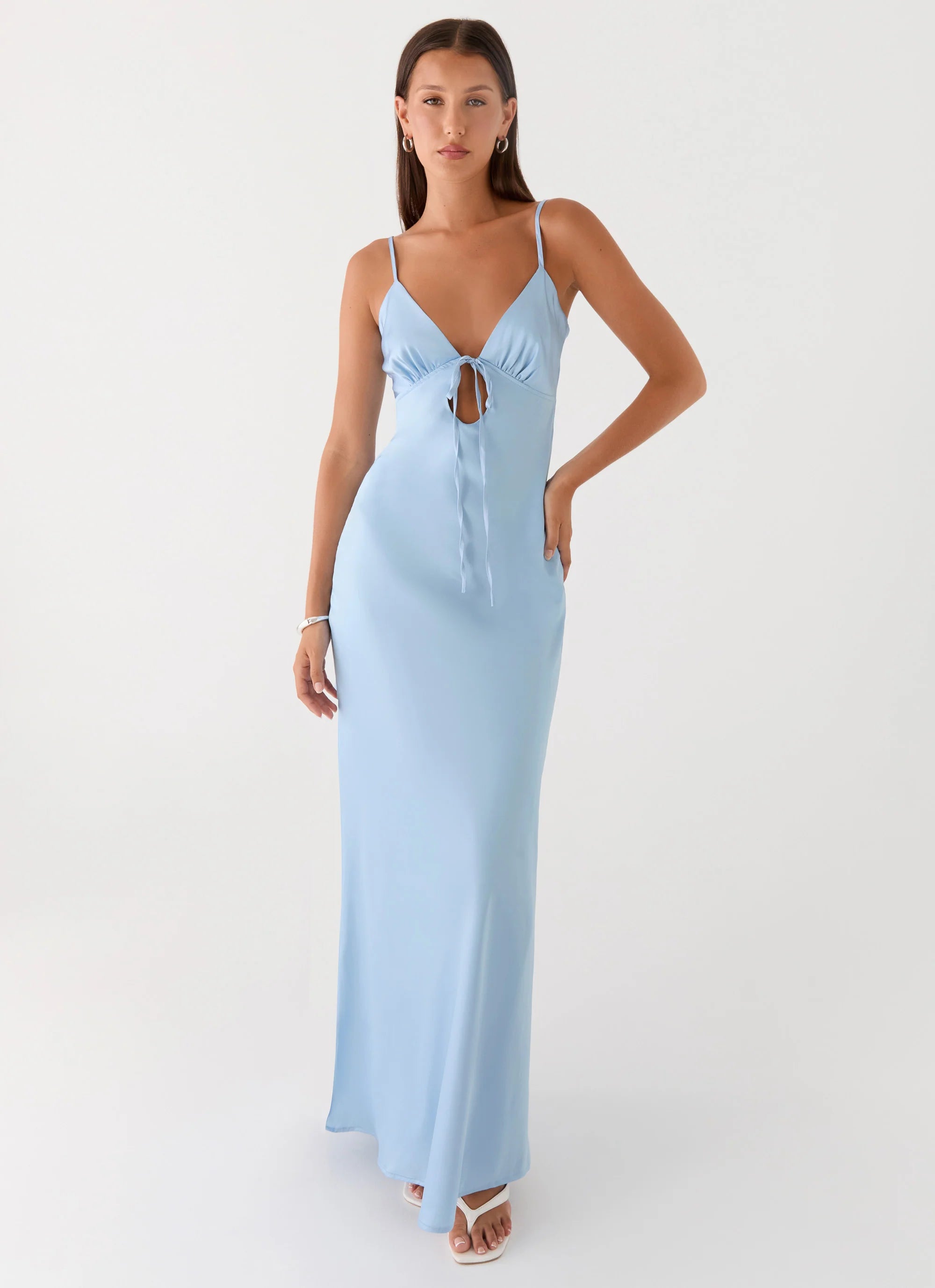 Flora Satin Maxi Dress Ice Blue