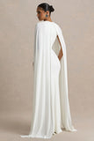 Padma White Draped Maxi Dress With Cape Sleeves