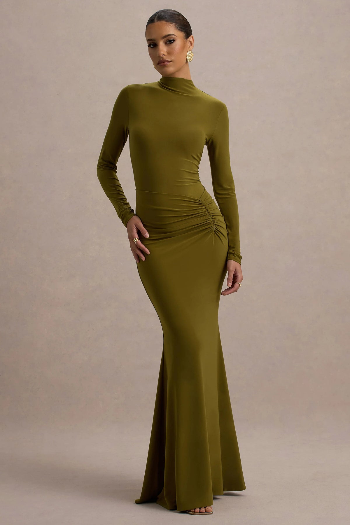 Reid Green Long Sleeve Gathered Maxi Dress