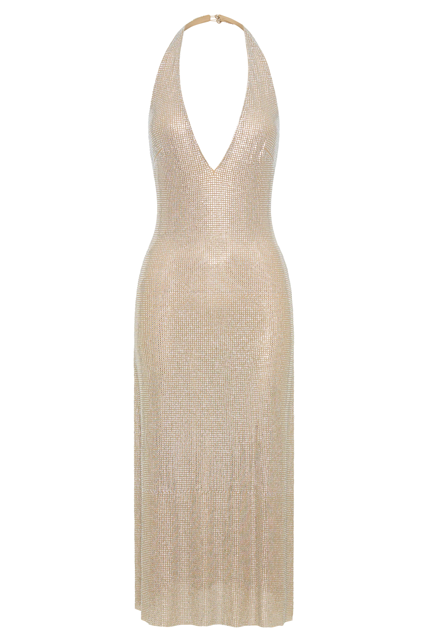 Genie Diamante Halter Midi Dress Nude