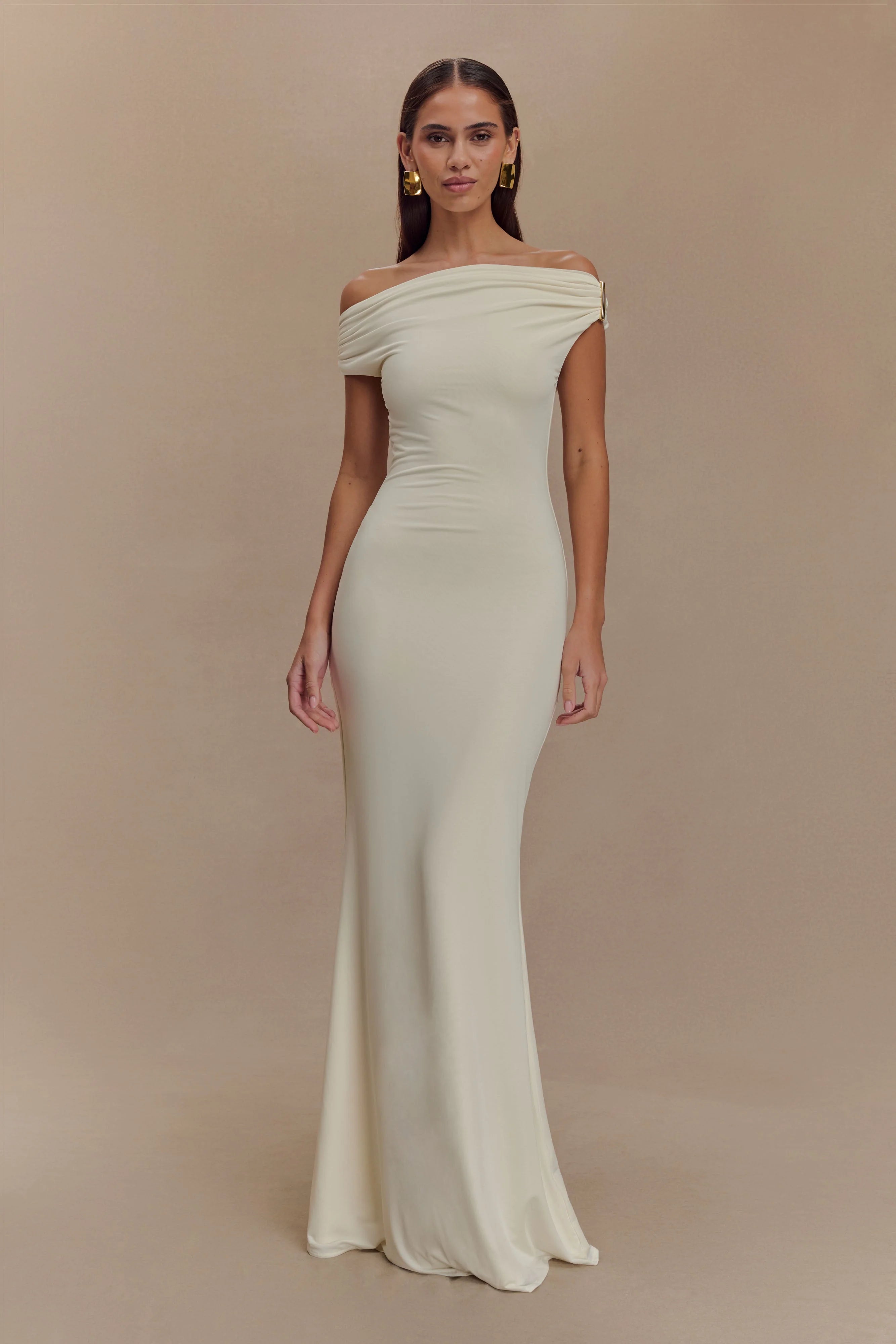 Kinsley Slinky Maxi Dress With Hardware Ivory