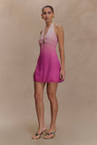 Malakhai Chiffon Halter Mini Dress Ombre Pink