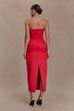 Ophelia Peplum Satin Maxi Dress Red