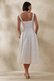 Ashmara White Lace Square Neck Midi Dress
