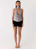 Shining Lights Cowl Top Silver