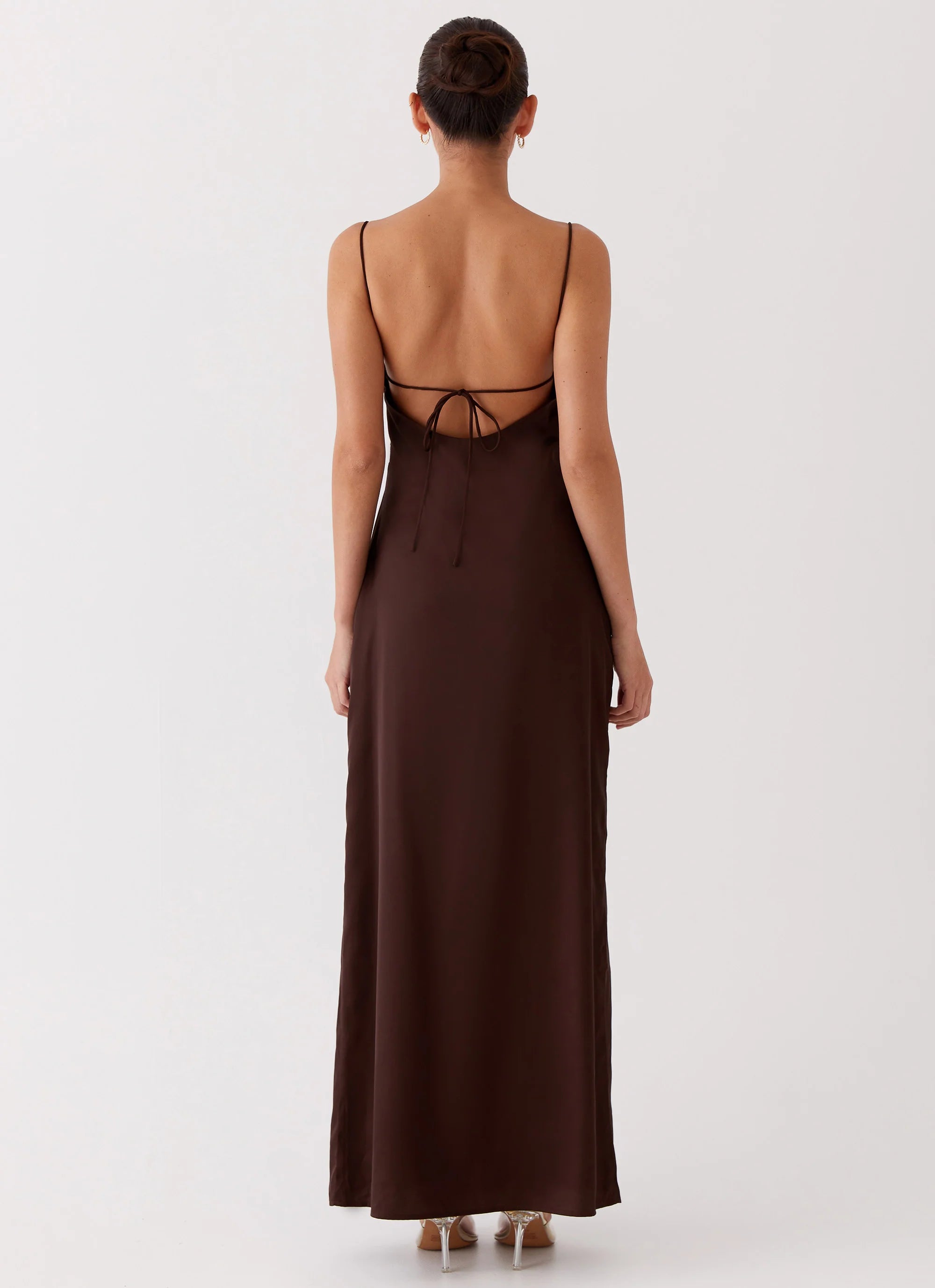 Dream Sight Lace Satin Maxi Dress Chocolate