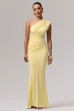 Mardi Lemon Asymmetric Maxi Dress With Ruching