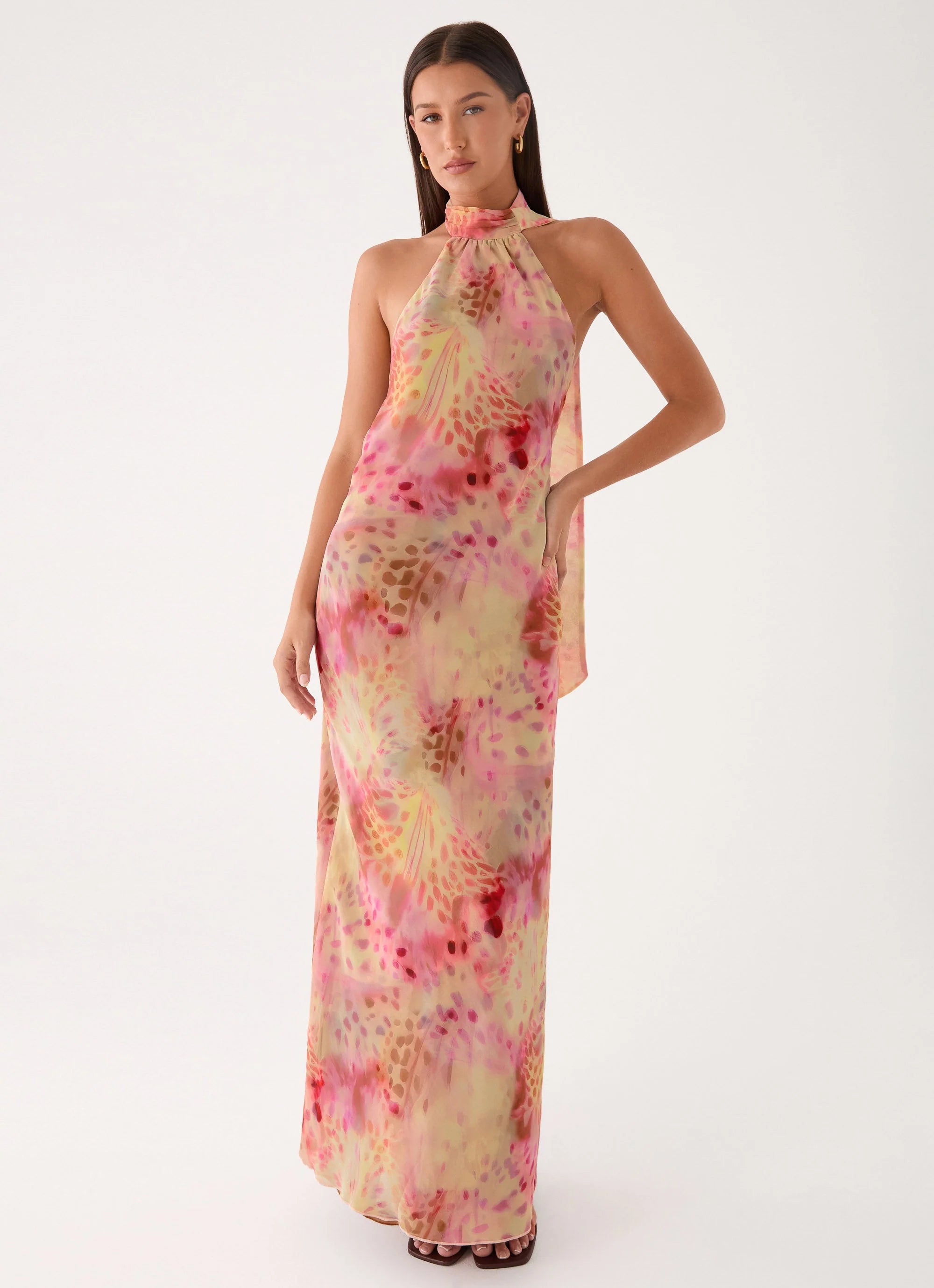 Keena Chiffon Scarf Maxi Dress Botanic Cheetah
