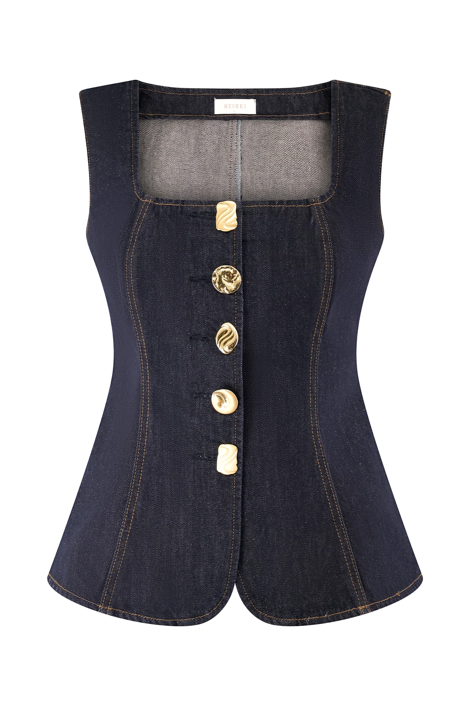 Neve Sleeveless Buttoned Denim Top Washed Indigo Blue