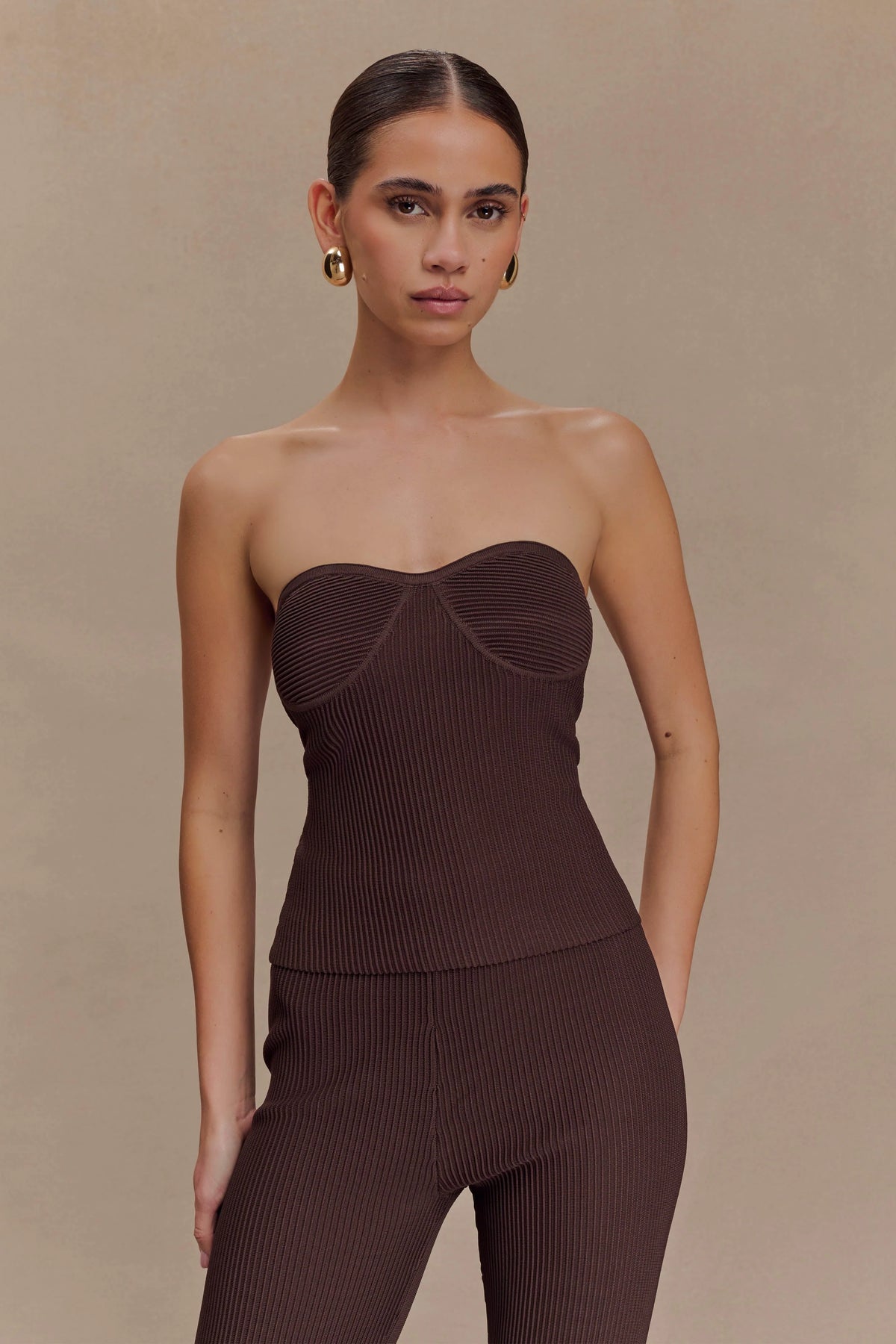 Elodie Strapless Cupped Knit Top Chocolate